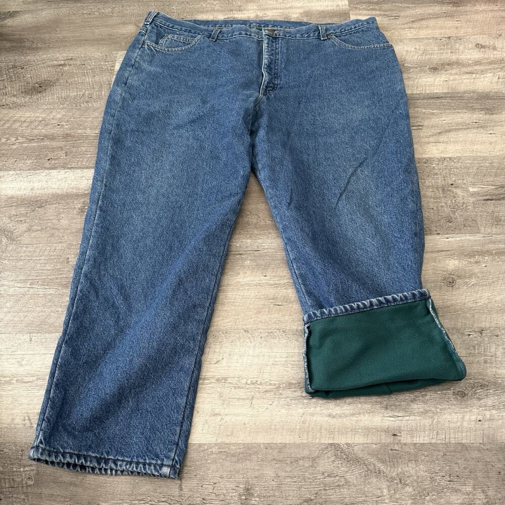 VTG LL Bean Double L Relaxed Fit Fleece Lined Jeans Mens 46x30 Blue Denim USA